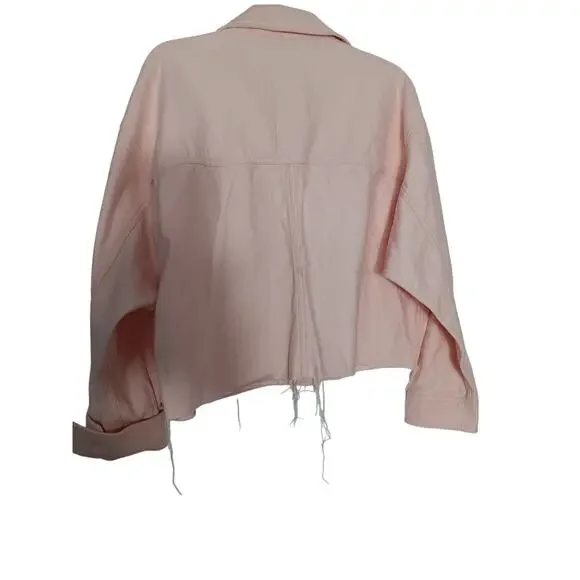 Abercrombie & Fitch Pink Denim Trucker jacket raw hem size Large - Picture 3 of 4